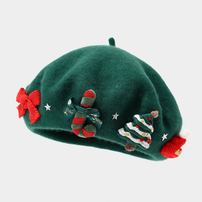 Wool Bow Beret Christmas Hat