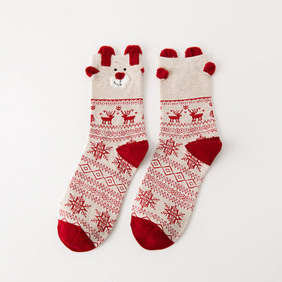 3D Reindeer Ear   Mid Calf Japanese Style Christmas Socks