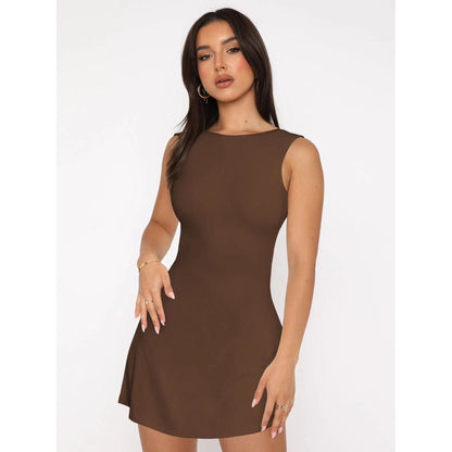 Round collar sleeveless mini dress