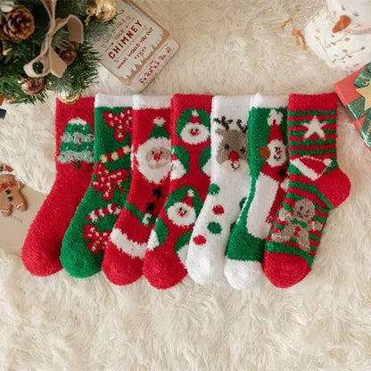 Fleece Cartoon Cute Red Long Gift Christmas Socks