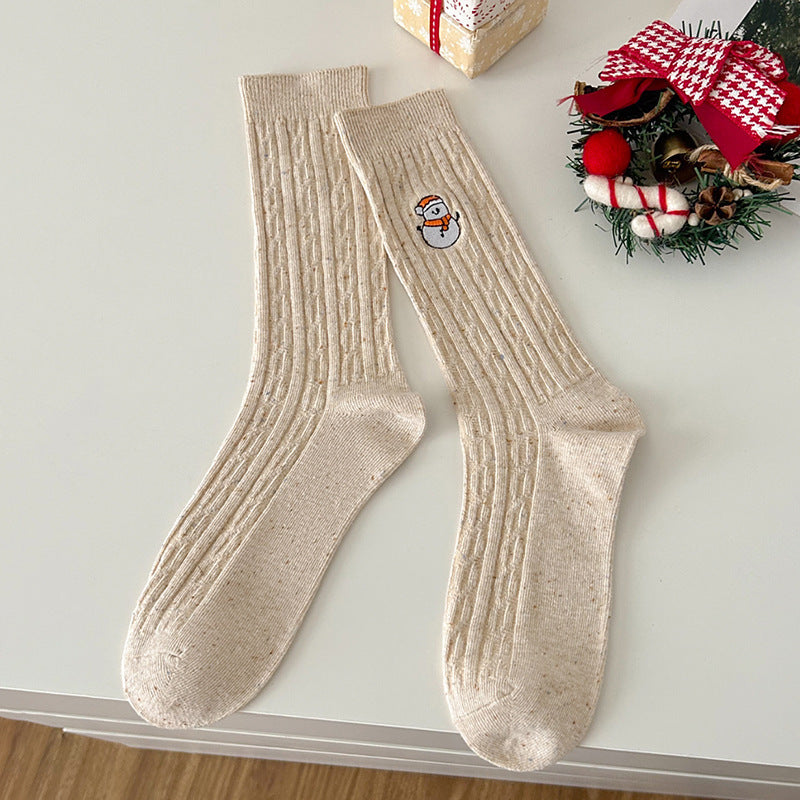 Cable Knit Textured Cotton Mid Calf Slouchy Christmas Socks
