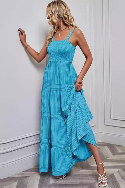 Waist Striped Sleeveless Maxi Dress