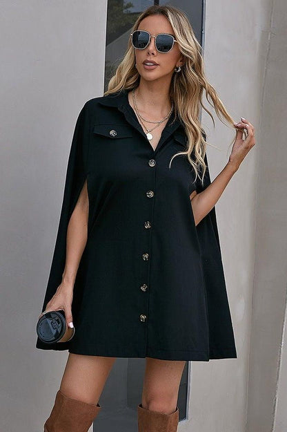 V-neck bat sleeves single-breasted dress