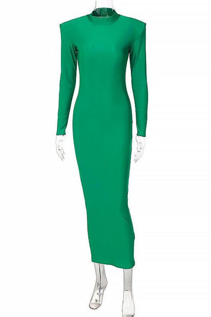 round neck slim long-sleeved dress