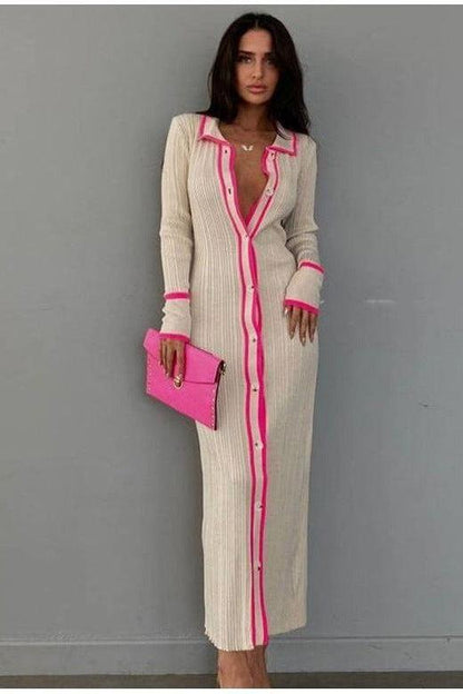 Slim Lapel Long Cardigan Dress