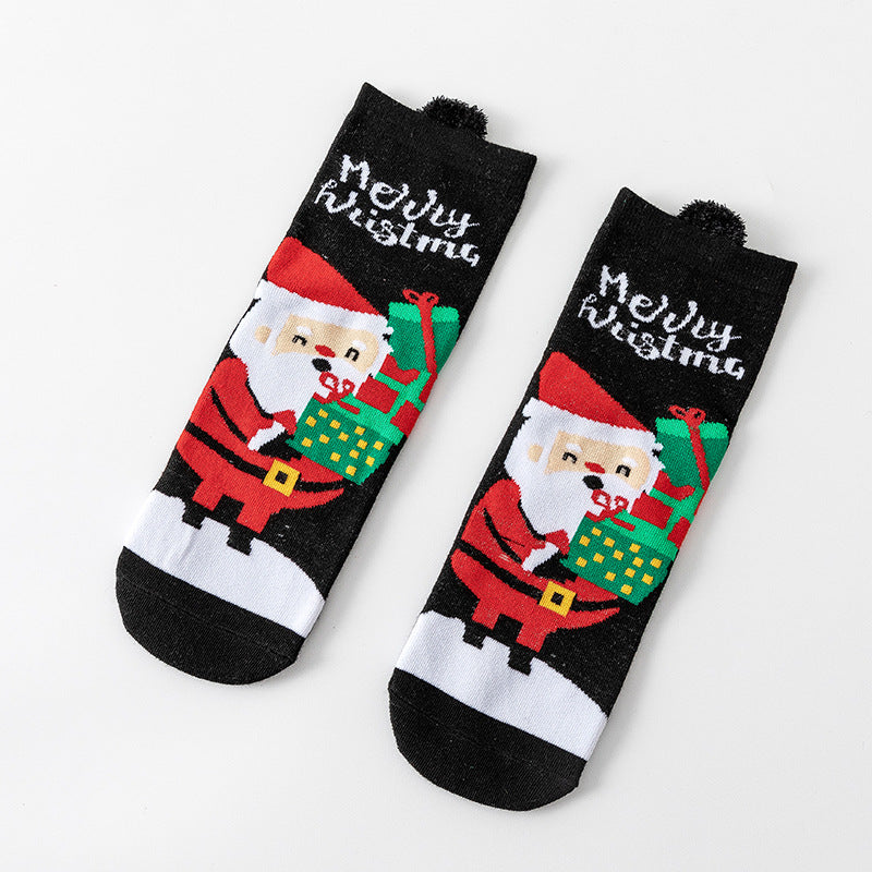 Cute Cartoon 3D Ear Red Mid Calf Christmas Socks