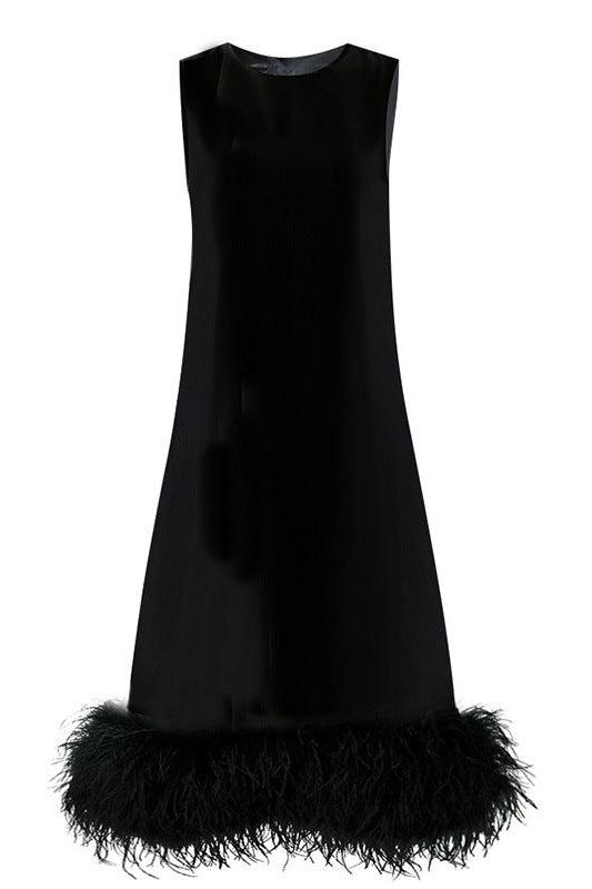 Sleeveless bandage hem stitching feather dress