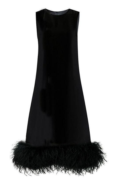 Sleeveless bandage hem stitching feather dress