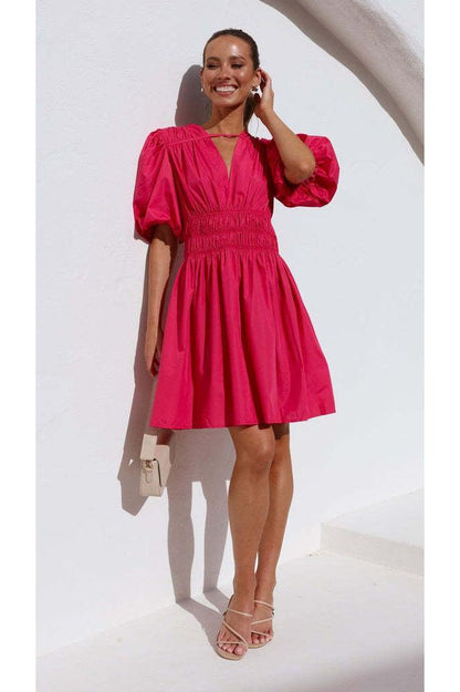 Deep V-neck High Waist Dopamine Dress