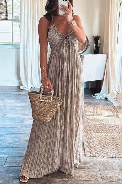 Summeer Backless U Neck Strap Long Dress