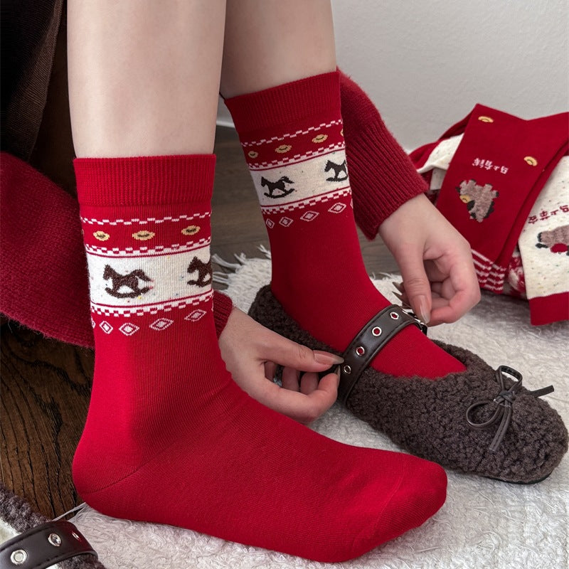 Red Retro Christmas Slouchy Crew Christmas Socks