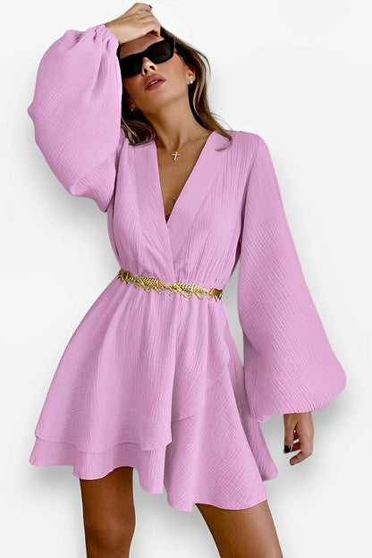 Pure Cotton Slim Lantern Sleeve Dress