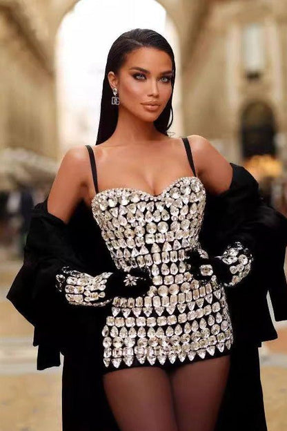 Rhinestone Low-Cut Suspender Dress