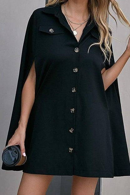 V-neck bat sleeves single-breasted dress