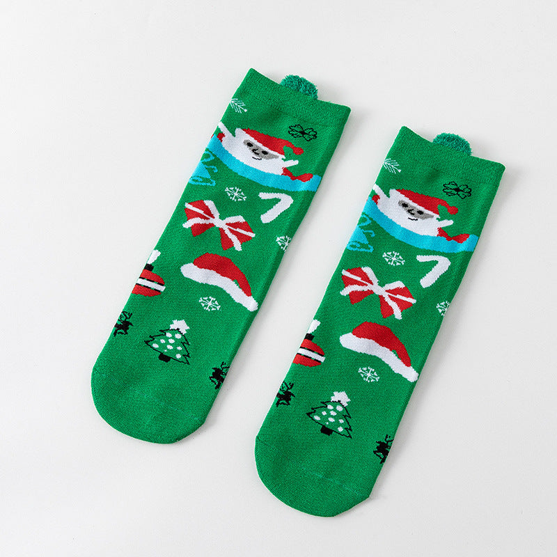 Cute Cartoon 3D Ear Red Mid Calf Christmas Socks