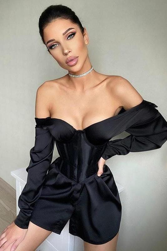 black waist girdle shirt dress