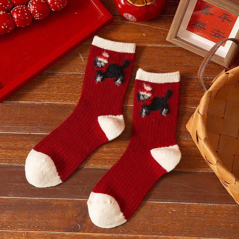 Thick Warm Wool Cute Fleece Lined Mid Calf Christmas Socks