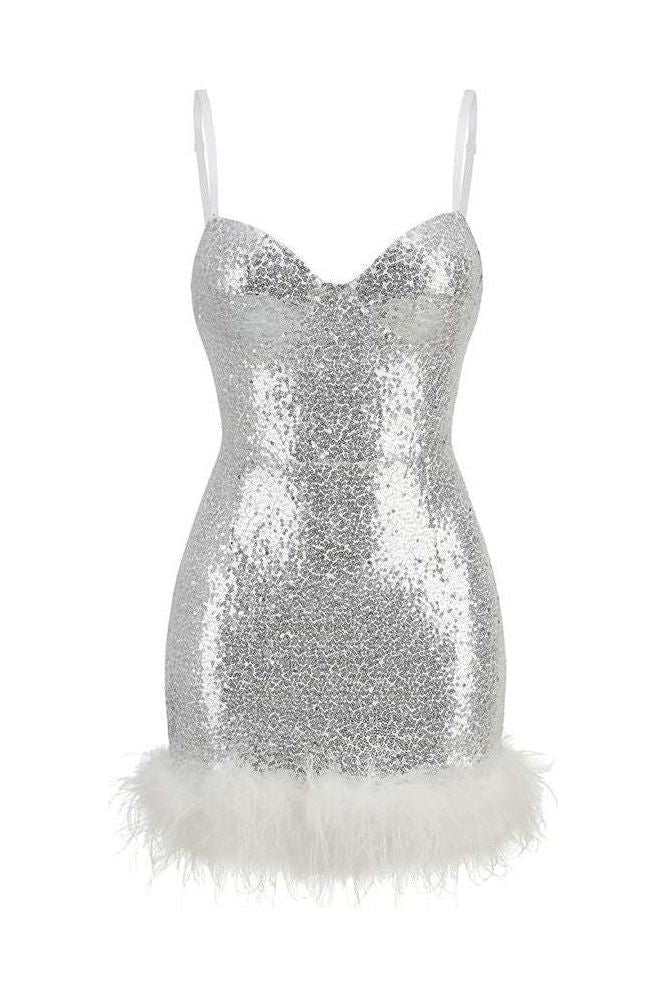 Sexy backless sequin banquet white dress