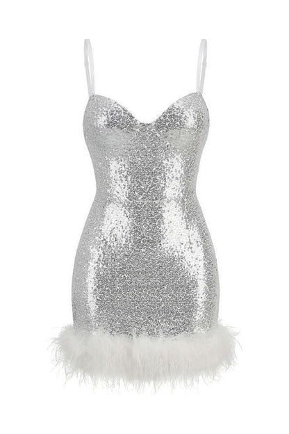 Sexy backless sequin banquet white dress
