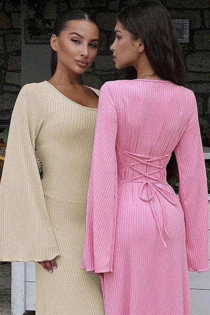 U-neck back tie maxi dress