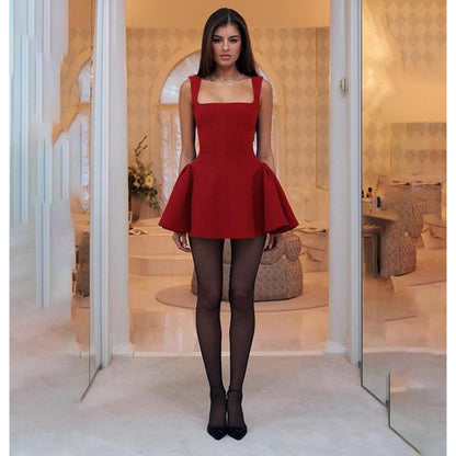 Square Neck Slim Short Vest Dress