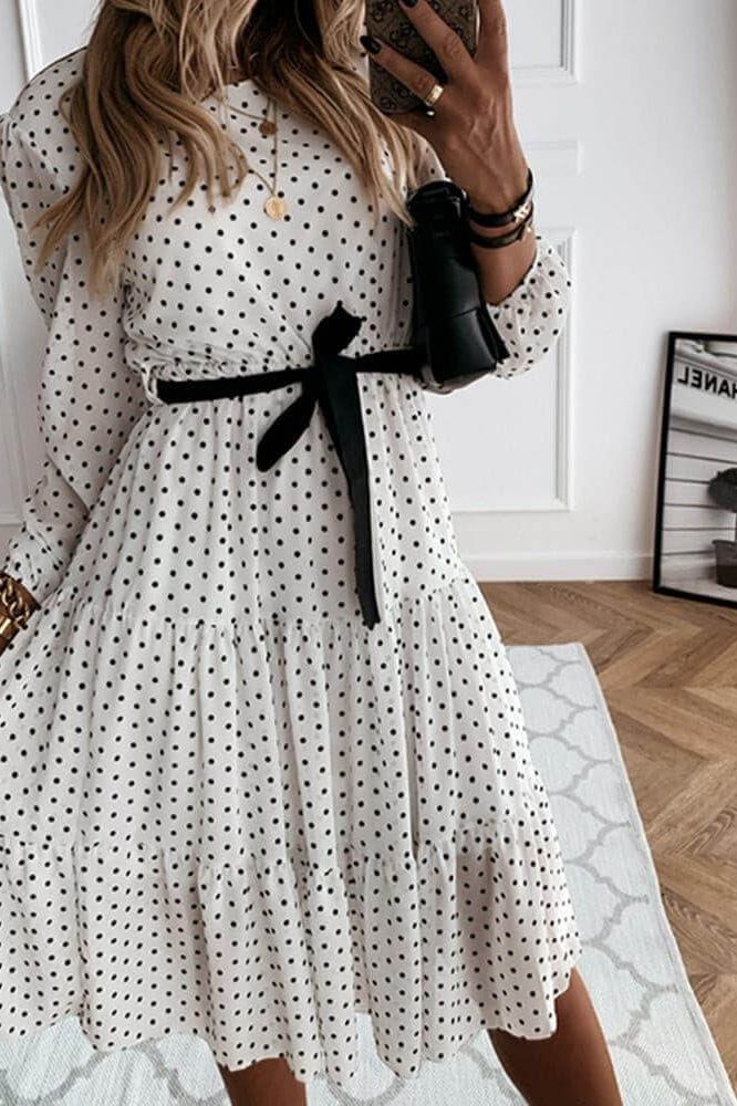 Midi White dress with polka dots