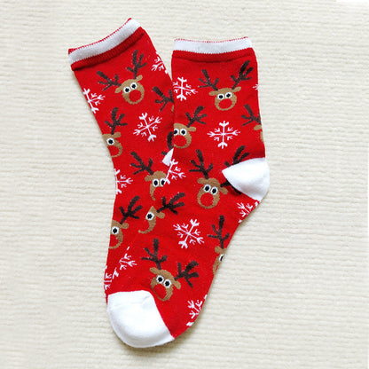 Elk Santa Cartoon Snowman Tree Decor Crew Christmas Socks
