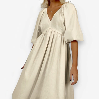 V-neck Half-sleeve Hollow Pullover Long Dress