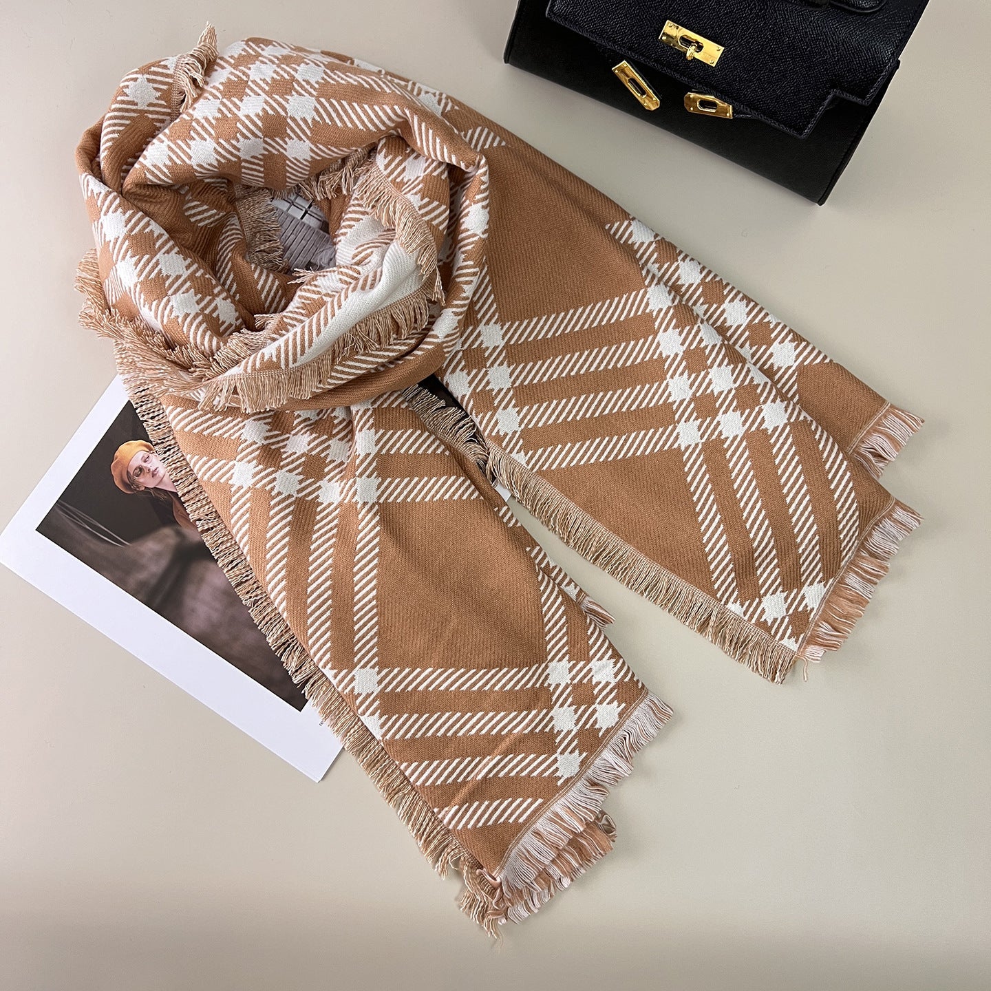 Classic Checkered Wool Blend Christmas Scarf