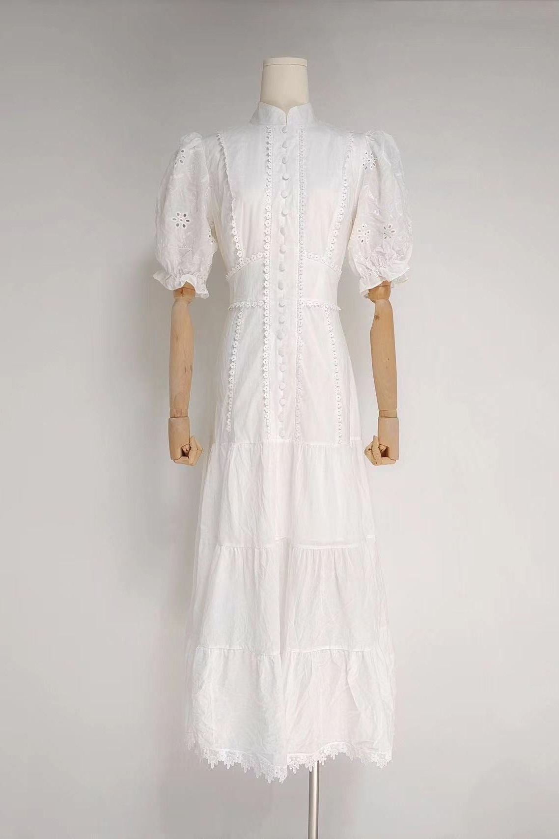 Collar Embroidery Short-Sleeved Long Dress