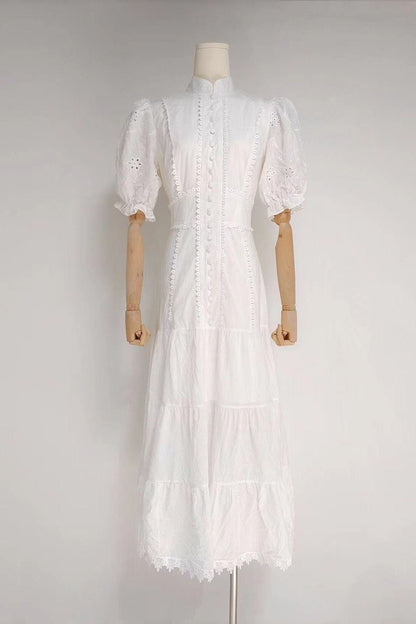 Collar Embroidery Short-Sleeved Long Dress