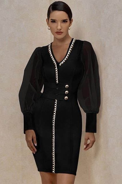 Mesh long-sleeved bandage dress