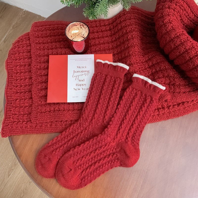 Mid Calf Warm Simple Christmas Socks