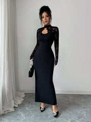 Sheer Lace High Neck Cutout Maxi Dress