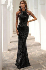 Tassel sequin host fishtail long slim dress