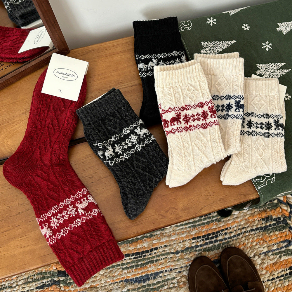Wool Retro Elk Christmas Warm Slouchy Crew Christmas Socks