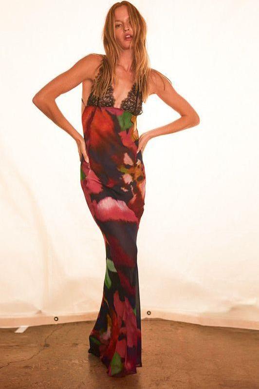 Printed Sleeveless One Shoulder long Dress