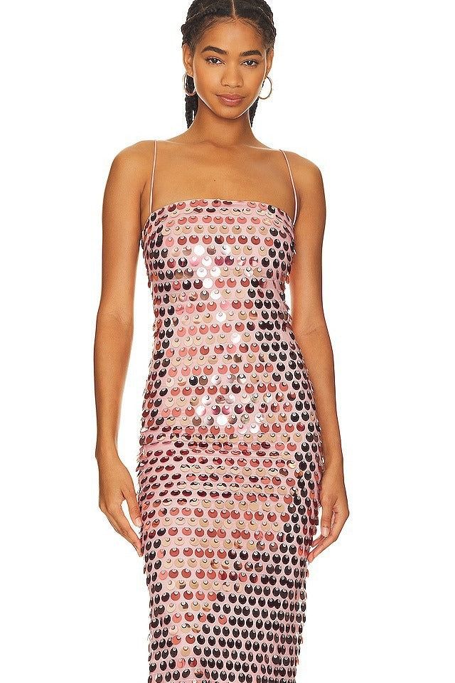 Glittering Tube Top Gold Backless Maxi Dress