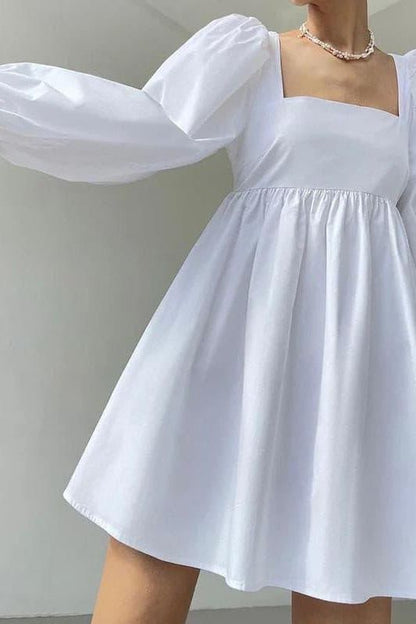 White square neck cute wind short dress