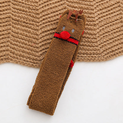 Plush Coral Fleece Cartoon Knee High Christmas Socks