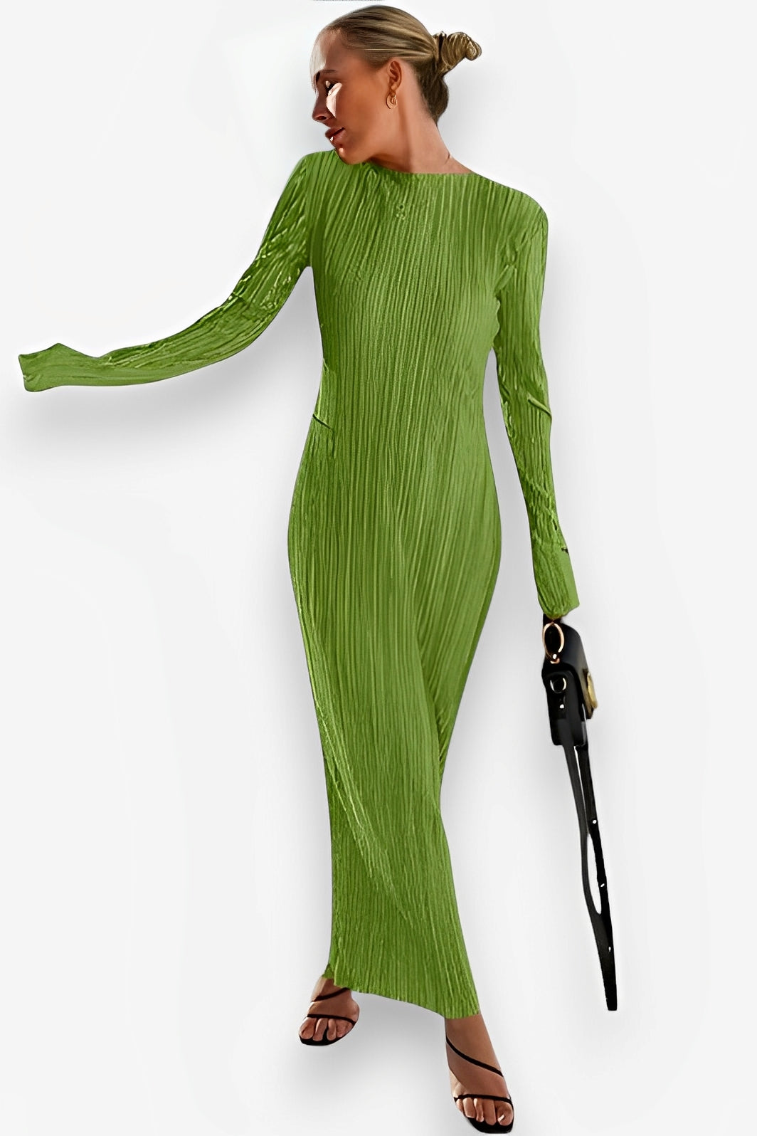 Round neck long-sleeved slim dress