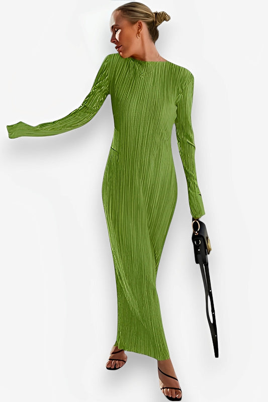 Round neck long-sleeved slim dress