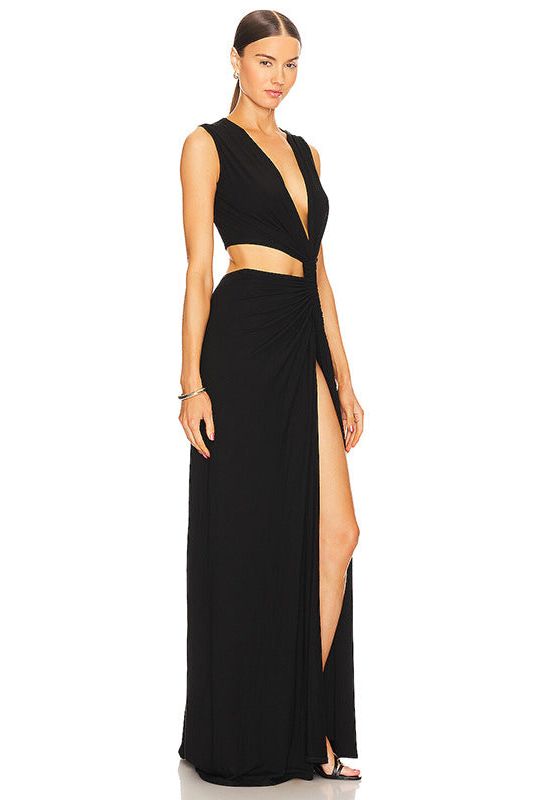 Deep V Hollow Slit Slim Long Dress