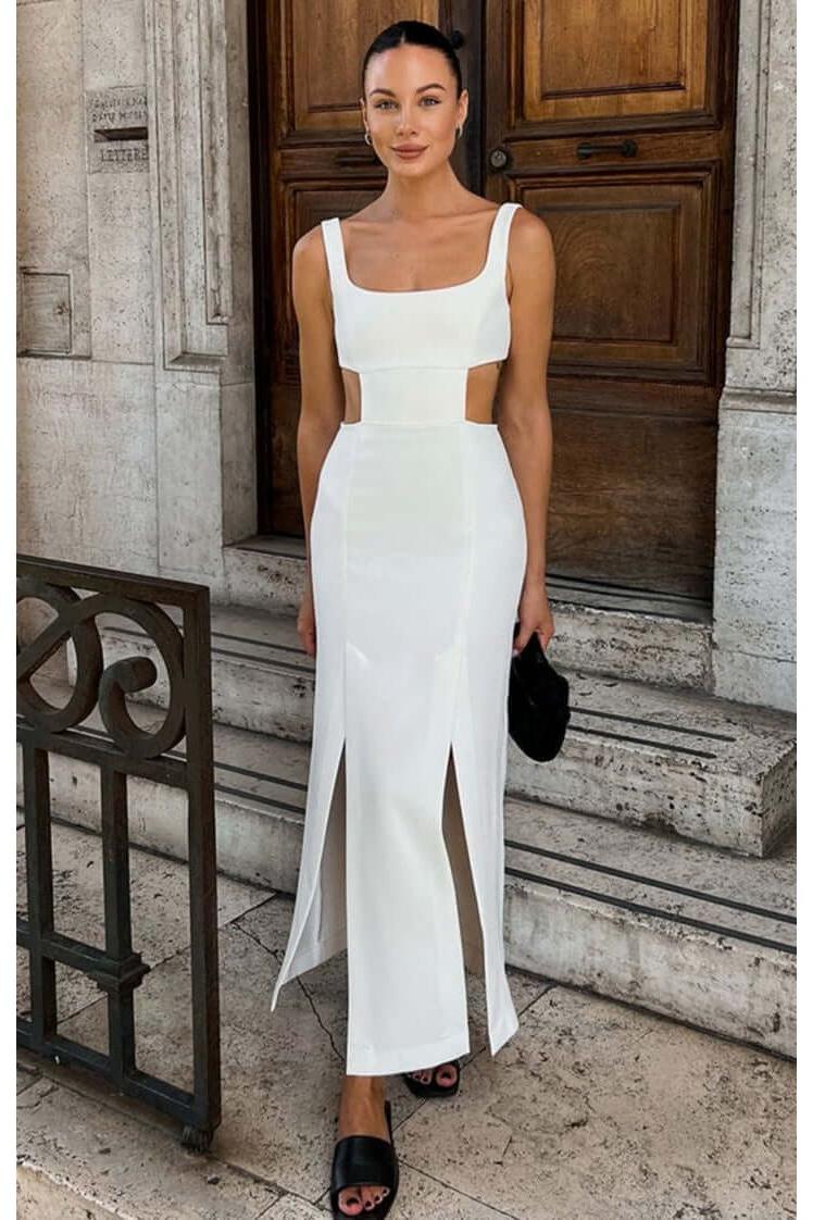 hollow white long dress