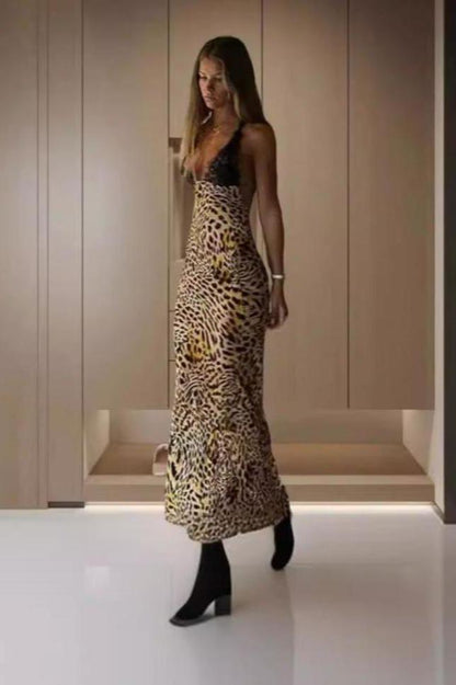 Stylish Lace Suspender Backless Slim Dress