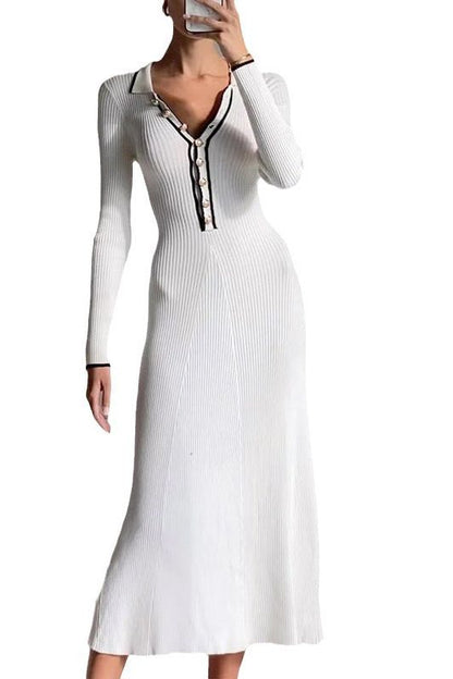 White French style V-neck slim dress