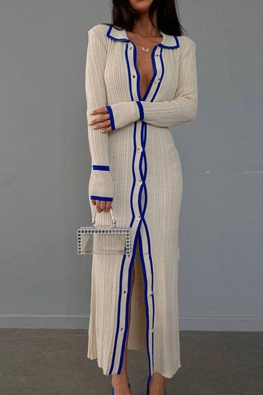 Slim Lapel Long Cardigan Dress