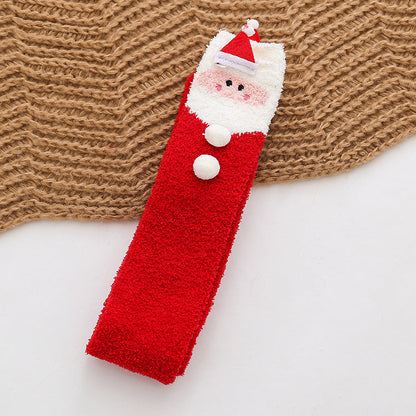 Plush Coral Fleece Cartoon Knee High Christmas Socks
