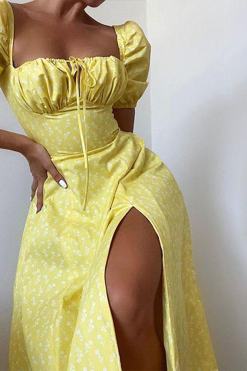 French Floral Printed Backless Long Dress
