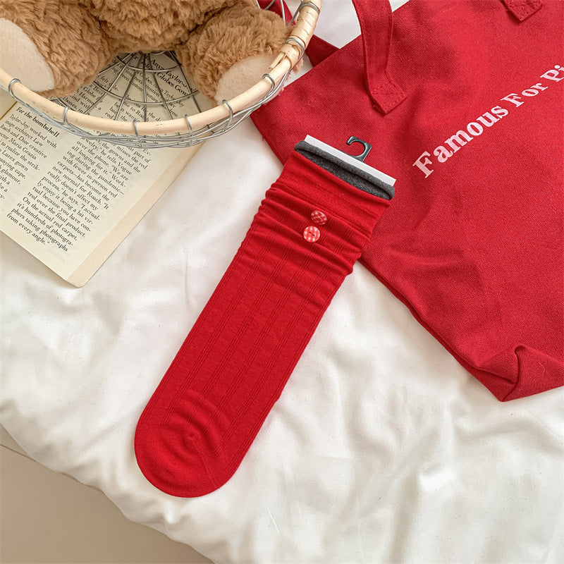 Slouchy Red Combed Cotton Mid Calf Chic Christmas Socks